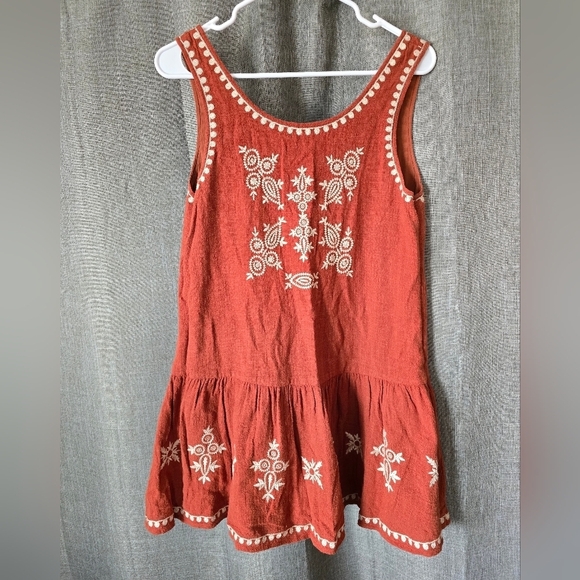 THML Women's Embroidered Short Dress Sz M Boho Rust And Ivory - Picture 1 of 5